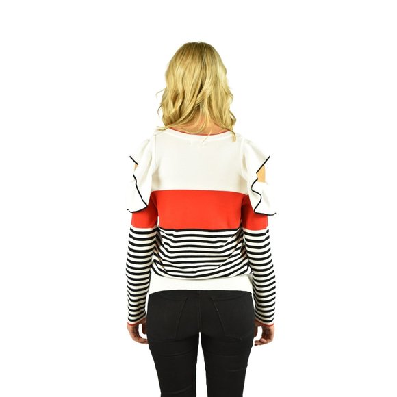 Umgee Colorblock Ruffle Cold Shoulder Sweater - Picture 3 of 3